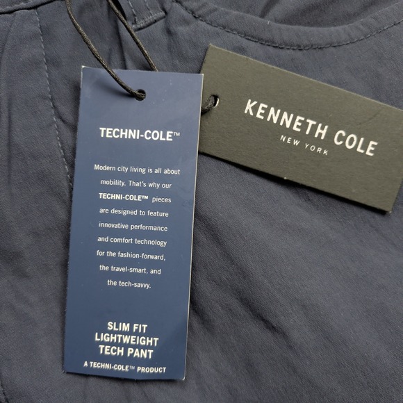 Kenneth Cole NEW Tech Pants Mens 34x32 4 Way Stretch Slim Fit Navy Blue Nylon - Picture 3 of 14